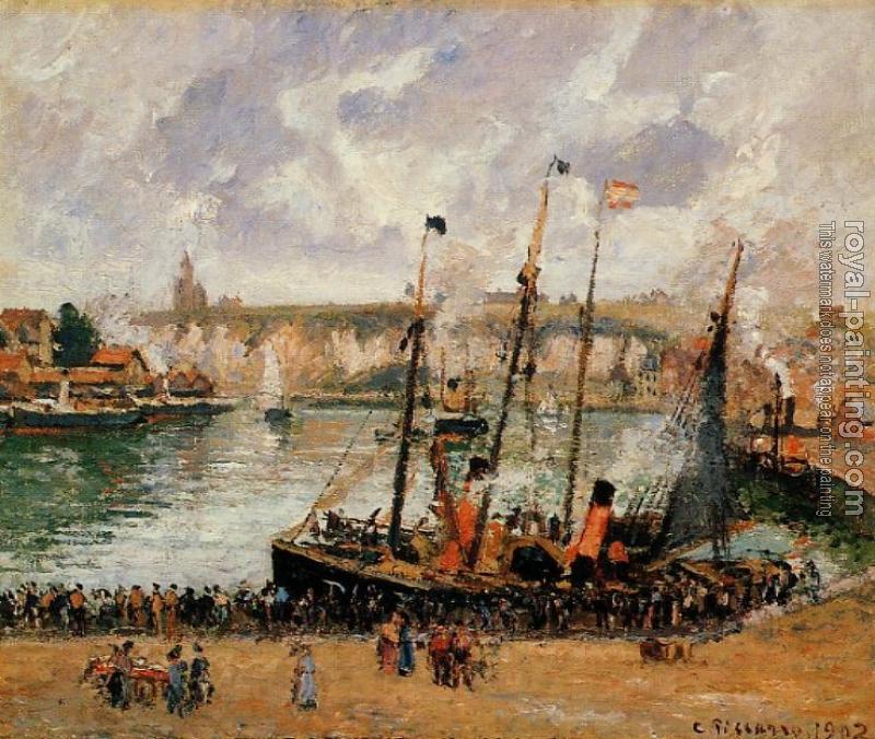 Camille Pissarro : The Inner Harbor, Dieppe, High Tide, Morning, Grey Weather